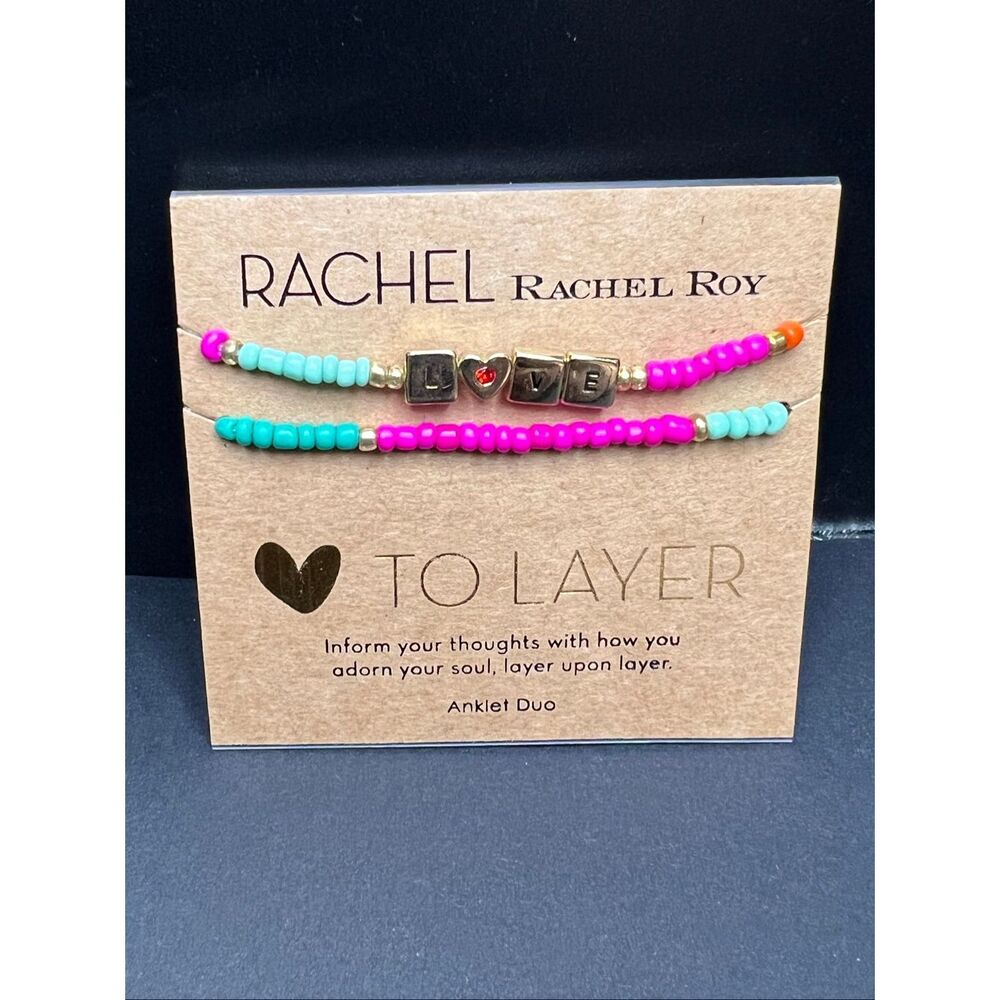New! RACHEL Rachel Roy LOVE To Layer Beaded Anklet Duo